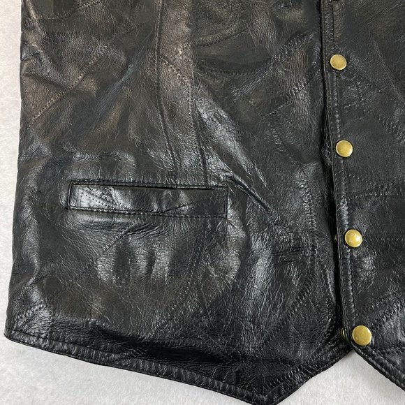 NWOT NAVARRE LEATHER CO Mens L Black Leather Motorcycle Biker Snap Up Vest - Picture 5 of 10
